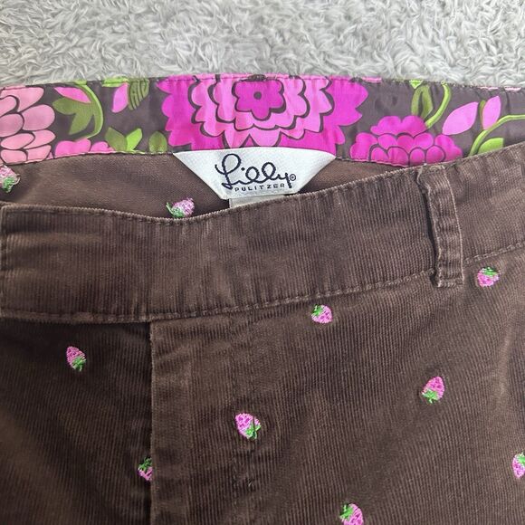 Lilly Pulitzer Brown Corduroy Strawberry Pants Size 8 Cropped Preppy‎ Wide Leg - Picture 12 of 16